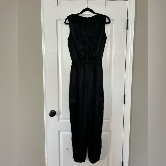 Kori Women’s New Black Satin Sleeveless Jumpsuit with Silver Snaps  Size Small - Picture 3 of 15